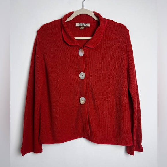 Beyond Threads Women's Sz L Burnt Orange Lightweight 3-Button Collared Sweater - Picture 1 of 10